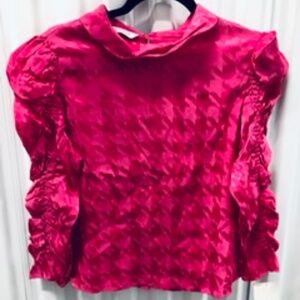 New ZARA Rushed Houndtooth Top Blouse, M